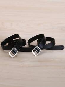 2pcs Men's Square Buckle PU Leather Casual Belt, Black, Fashion - Black (2 Pieces) - View 4