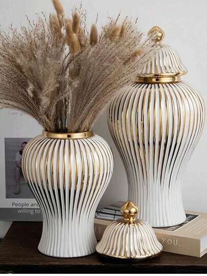 1 pieza Jarrón de cerámica de lujo europeo, decoración del hogar para la sala de estar, el vestíbulo, la casa de exposición, adorno de sobremesa para hotel