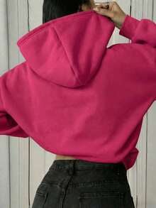 Áo Hoodie Nữ Thiết Kế Tối Giản, Rộng Rãi, Màu Trơn, Thích Hợp Cho Mùa Thu/Đông, Món Đồ Cần Thiết Trong Tủ Quần Áo, Trang Phục Thường Ngày, Công Sở & Giải Trí, Áo Kiểu Dáng Thon Gọn, Áo Sơ Mi Mềm Mại & Thoải Mái, Món Đồ Cần Thiết Cho Kỳ Nghỉ, Trang Phục Mùa Xuân Cho Nữ, Trang Phục Mùa Đông Cho Nữ, Áo Khoác Ngoài Cho Nữ, Thời Trang, Áo Hoodie Nữ - Màu Hoa hồng đỏ - Xem 2