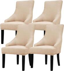 Stretch Wingback Chair Cover - Reusable Side Chair Slipcover, Accent Chair Protector Dining Room, Banquet, Home Decor (Silver, 2PC) - 01 T-shaped Twill Taupe - View 8
