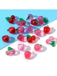 5个树脂透明逼真3D草莓樱桃吊坠，DIY饰品，耳环，手机壳，钥匙扣配件