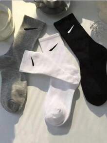 3双经典黑色、白色、灰色中筒袜，男女通用运动休闲复古风袜子，适合所有季节 - 彩色 - 查看 2