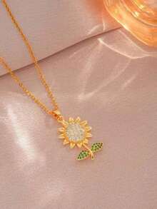 1件向日葵吊坠项链，时尚奢华设计珠宝配饰，适合日常/派对/节日/生日佩戴，礼品 - 彩色 - 查看 2