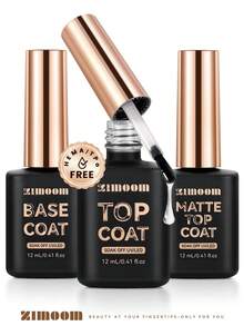 ZIMOOM 不含TPO和HEMA的12毫升亮油/底油，持久亮泽/丝绒哑光，透明凝胶指甲油，可卸除，UV/LED灯可擦，耐刮擦、耐磨损，适用于美甲沙龙和居家DIY美甲。 - 無色 - 查看 1
