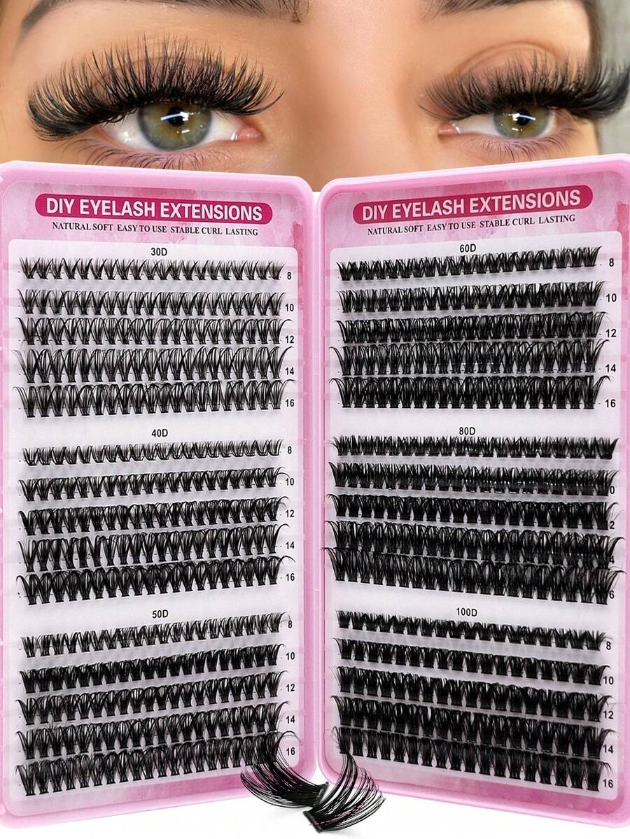 Asiteo 590片装D型卷翘仿貂毛假睫毛 - 30D+40D+50D+60D+80D+100D DIY睫毛嫁接 - 高级D型卷翘自然蓬松单根睫毛 - 可重复使用，轻盈易贴 - D - 查看 1