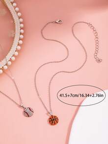 1pc Fashion Creative Sports Casual Style Rhinestone Basketball & Baseball Pendant Necklace, Unisex - Multicolor - View 6