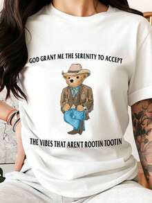 God Grant Me The Serenity To Accept The Vibes That Aren't Rootin Tootin Cowboy Bear Graphic T-Shirt For Women Men Unisex Casual Wear Western Style Humor Shirt Gift Idea For Cowgirl Cowpoke Fans - trắng - Xem 1