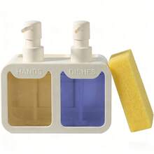 四合一厨房台面皂液器套装，带海绵架和刷架，包含洗手液和洗洁精瓶，现代家居装饰清洁工具 - 彩色 - 查看 13