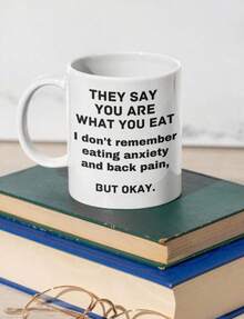 Taza de café sarcástica de 11 onzas de cerámica "Eres lo que comes" con diseño divertido de dos tonos, regalo de cumpleaños para personas mayores - Blanco - Ver 1