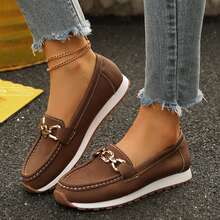 Daily Casual Shoes Women Fashion Chain Decorated Low Top Round Toe Comfortable Lightweight Loafers Womens Shoes Spring Fall Loafers Flats Outdoor Walking Travel - 咖啡棕 - 查看 5
