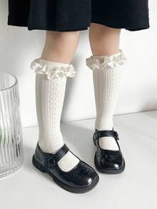 1 đôi tất lưới cao đến đầu gối cho bé gái, có viền ren và khoét lỗ, thích hợp làm tất đồng phục học sinh cho bé sơ sinh và trẻ nhỏ. - Nhiều màu - Xem 10