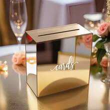 1 Set Gold Acrylic Pull-Out Wedding Card Box, Large Gold Acrylic Card Holder Box With Slots, Suitable For Gifts, Souvenirs, Company Celebrations, Donations, Baby Showers, Birthday Parties, Graduation Card Stands - Multicolor - View 5