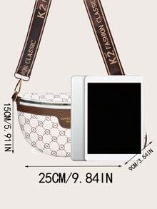 女士复古时尚别致小众单肩斜挎腋下宽肩带印花胸包 - 白色 - 查看 6