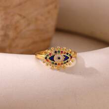 Evil Eye Rings For Women Stainless Steel Turkish Eye Ring Wedding Gothic Aesthetic Jewelry Sets - Golden Yellow 6 - View 11