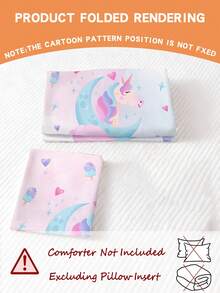 2件套独角兽、月亮、冰淇淋趣味双面印花儿童床上用品套装，100%涤纶，3D双面印花动漫卡通儿童床上用品套装，男女童均适用（1个单面印花枕套+1个双面印花被套，不含填充物） - 彩色 - 查看 6