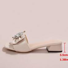 Giày sandal cao gót mũi vuông kiểu Pháp đính đá, nơ, gót chunky, quai ngang, kiểu dáng mới, đa năng, dành cho mùa hè. - Màu be - Xem 9