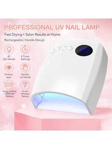Lampu Kuku UV LED DianaBeauty, Pengering Kuku Nirkabel Isi Ulang, 4 Mode Pengatur Waktu, Baterai 2500mAh, Lampu UV untuk Manikur - Berwarna merah muda - View 2