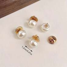10-Piece Set Of Elegant Round Pearl Buttons- Seamless, Anti-Exposure Collar And Bra Buttons, Suitable For Shirts And Cardigans- White/Black - 白色 - 查看 10
