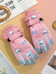 1 双儿童冬季运动滑雪手套，保暖内衬加厚保暖手套，适合户外活动、玩雪、骑自行车、徒步旅行、卡通图案，8-13 岁男孩和女孩全指手套