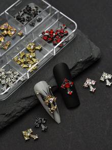 30件套Y2K金银黑十字美甲装饰套装，带水钻合金美甲饰品配件，适用于美甲DIY造型 - 銀色 - 查看 4