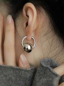 AZJP Stainless Steel Hoop Earrings For Women Smooth Ccb Ball Tipped Unique Design High End Fashion Versatile Daily Wear Party Jewelry Accessories - Bạc - Xem 7