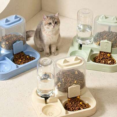 PETSIN Bộ bát ăn và uống 2 trong 1 cho mèo, tách riêng thức ăn khô và ướt, chất liệu nhựa bền, trạm cho ăn và uống cho thú cưng, dễ vệ sinh, phù hợp cho nhiều loại thú cưng để bổ sung nước và thức ăn lành mạnh.
