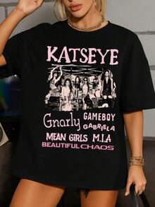 Katseye Shirt, The Beautiful Chaos Tour 2025 Shirt, Katseye Girl Group T-Shirt Vintage Katseye The Beautiful Chaos Tour Shirt, Katseye Kpop Graphics Tee, Katseye Gnarly  Parent-Child Outfits - 黑色6 - 查看 1