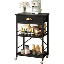 Kitchen Bakers Rack With Drawers3-Tier Microwave Oven Stand With Storage Coffee Bar Table With Wheels Adjustable Shelf Simple Assembly Black TMJ030B - Black - View 1