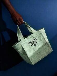 Prada 薄荷绿编织手提袋 | 刺绣Logo - 清新优雅，日常出行理想之选，圣诞节和节日礼物佳品 - 薄荷綠 - 查看 2