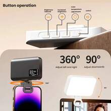 1PC LED Fill Light, Three Colour Temperatures (Cool, Neutral, Warm), Ten Brightness Levels, 60 High-Brightness Eye-Protection LEDs. Meets Diverse Ambient Lighting Requirements. Adjustable 360° Horizontally And 90° Vertically. Suitable For Video Conferencing, Selfies, And Live Streaming In Various Settings. (Includes Built-In 800mAh Rechargeable Lithium Battery) - LED Fill Light - View 10