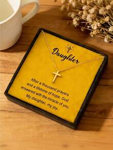 简约不锈钢十字架项链，女士款，低过敏性，适合各种场合，送礼自用皆宜，附赠卡片和礼盒包装。 - 金的 - 查看 7