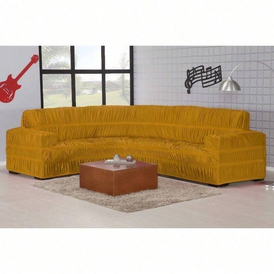 CAPA PARA SOFA DE CANTO 5 E 6 LUGARES ELASTICADA - Amarelo - Visão 1