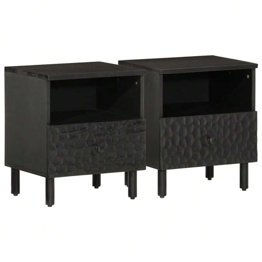 vidaXL Tables de chevet 2 pcs noir 40x33x46 cm bois de manguier solide - Noir - Voir 1