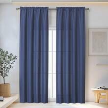 72 Inch Length 2 Panels Set Living Room Bedroom, Filtering Faux Slub Textured Window Curtain Panels, Solid Airy Soft Rod Pocket French Door Drapes, 2 Pcs 40Wx72L, Window Treatments - Blue - View 8