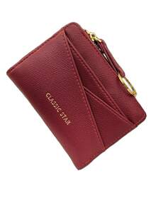 New Women Wallet & Key Chain Asymmetrical Design Ultra-Thin Compact Bifold Zipper Coin Purse For Women Money Wallet Mini Wallet Purse Wallet Small Wallet Cute Wallet Travel Essential Badge Holder Id Card Holder Id Holder - Burgundy - View 1
