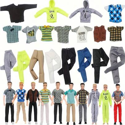 10pcs Random Style Clothes Set For 11.82in Male Doll, Including 5 Assorted Tops And 5 Bottoms, Fun Children's Gift, Christmas Gift, Birthday Gift, Party Favor, Doll Not Included