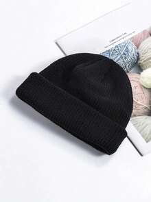 1 chiếc mũ len trơn cho nam, mũ beanie ấm áp, thoải mái, có viền gập, phù hợp để đội hàng ngày và dạo phố. Trang phục mùa thu. - Nhiều màu - Xem 8