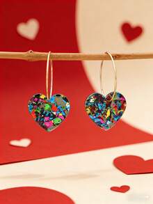 1 对全新情人节心形亚克力耳环，糖果色心形吊坠耳环，情人节礼物情人节