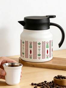 1pc 800ml Saudi Style Coffee/Tea Pot, Long Keeping Warm, Middle Eastern Style Palm Tree Print, Suitable For Home, Restaurant, Gift Giving, Saudi National Day - Multicolor - View 2