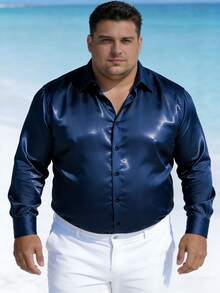 Áo sơ mi nam cỡ lớn bóng bẩy, kiểu dáng cổ điển, thích hợp cho quán bar, hộp đêm. - Màu xanh hải quân - Xem 1