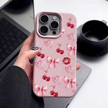Beautiful bow For  17 17AIR 16 16E 15 14 13 12 11 Pro Max Plus  Large-frame   Breathable Press the key case, fashionable Lychee pattern anti-stain and   wear-resistant - DKLZW-Rosa-THDKEYHermoso lazo - Ver 4