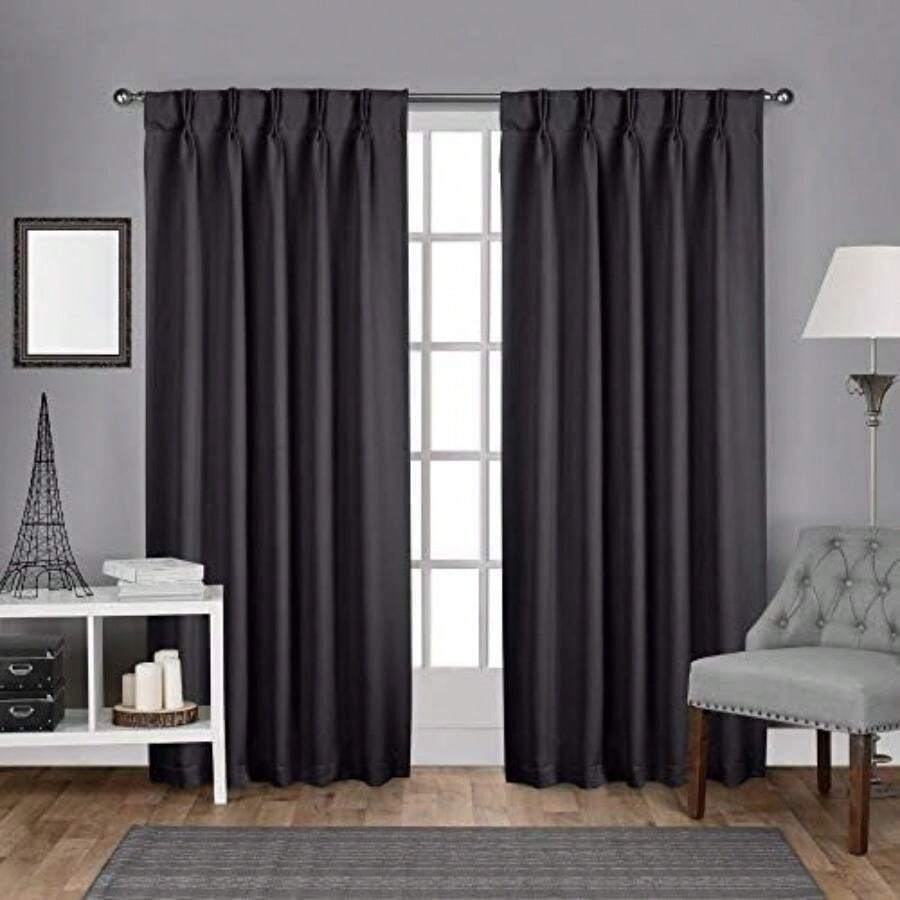Exclusive Home EH8243-04 2-84P - Par de Paneles de Cortina de Sarga de satén para oscurecer la habitación, 84 Pulgadas de Largo, Plateado, EH8243-04(Gris antracita 132.1An x 274.3Al cm (2 Paneles)) - Multicolor - Ver 1