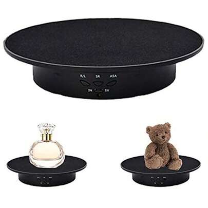 360° Automatic Rotating Display Stand With Velvet Surface | Turntable For Product Photography, Exhibits & Collectibles | Multifunctional Switch & Black Premium Base