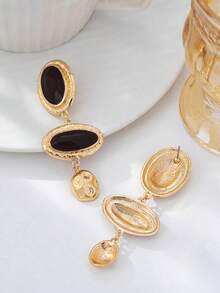 1 Đôi bông tai dáng dài hình học bất đối xứng cổ điển thanh lịch dành cho nữ, phụ kiện trang sức tinh tế phù hợp để đeo hàng ngày, hẹn hò, dự tiệc, đi nghỉ mát, tôn dáng khuôn mặt. - Vàng + Đen - Xem 4