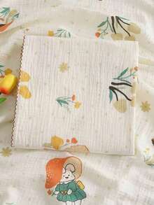 1pc 100*100cm Baby Soft Breathable Absorbent 2-Layer Floral Trim Muslin Swaddle Blanket - Multicolor - View 4