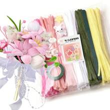 622pcs Colorful Fluff Stem Craft Kit, Includes Soft Fluffy Fluff, Stems, Tapes And Step-By-Step Tutorial Videos, Suitable For DIY Crafts, Art Parties, Decorations - Upgraded DIY Craft Set, Great Gift For Valentine's Day, Mother's Day, Christmas, Graduation Ceremony - Pink and Yellow - View 1