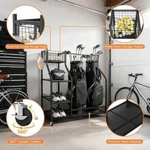 Sports Equipment Organizer, Golf Ball Storage Rack & Golf Bag Holder For Garage, With Storage Basket And Hooks, Indoor Outdoor Toy Ball Organizer For Golf Clubs, Basketball, Toys - Default - View 4