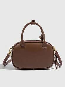 1pc Dark Brown PU Leather Boston Pillow Bag, Mini Top Handle Handbag, Women's Shoulder Crossbody Bag For Everyday Commute, Dates & Street Style - Brown - View 8