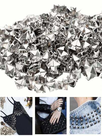 20/100/320 Pcs Square Pyramid Studs For Clothing Bag Leather Shoes Punk Rock Jewelry Craft Square Pyramid Rivets For Clothing, 10mm Four-Prong Studs, Punk Rock Stud Spots, Suitable For Bags, Shoes, Leather Crafts (Silver)
