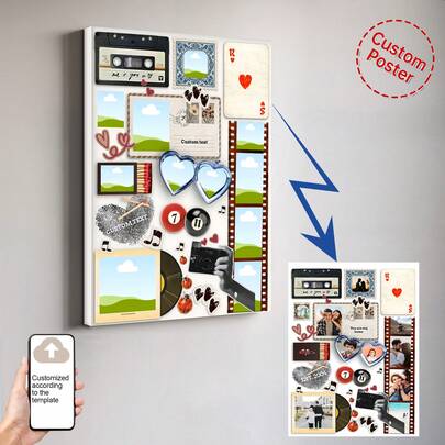 1pc Printable Retro Matchbook Collage Poster Custom Couple Art Personalized Canva Template Anniversary Valentines Or Birthday Custom Poster, Room Decor, Customized Wall Art, Pictures Custom Photo, Customizable Things, Optional Frame.
